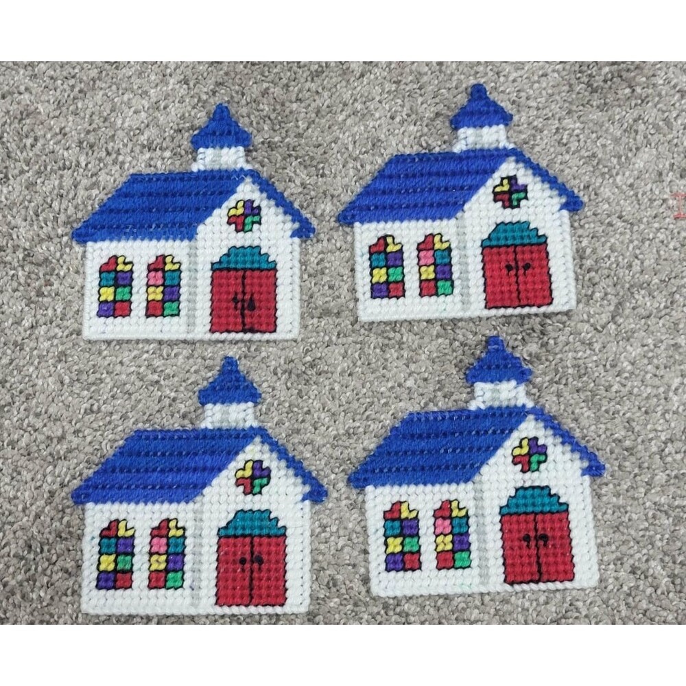 Needlecraft Shop Country Church Coasters Plastic Canvas set of 4 - 4.5 inch